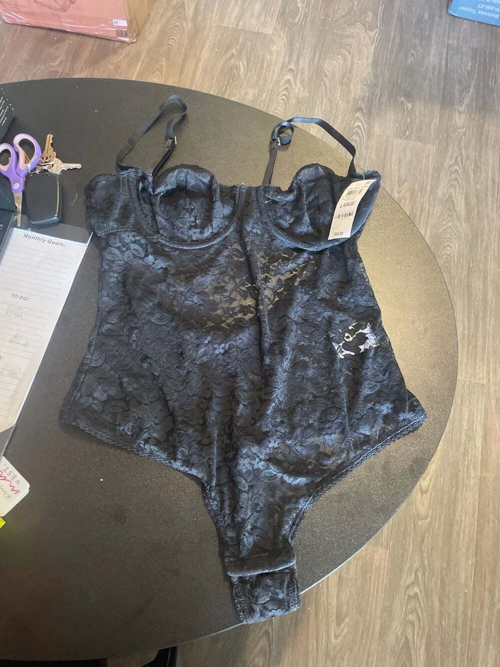INC International Concepts Sheer Lace Cup Bodysuit
